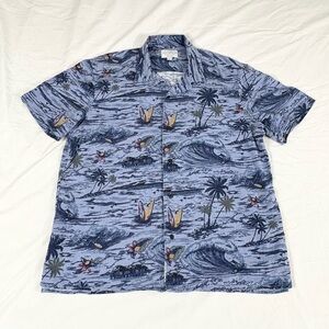 VTG Lucky Brand Mens Blue Hawaiian Short Sleeve Button Up Shirt L